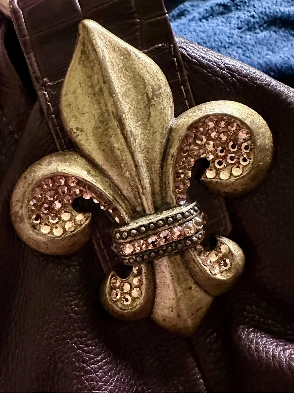 Leatherock Brown Fleur-de-Lis Hobo Bag with Rhinestones